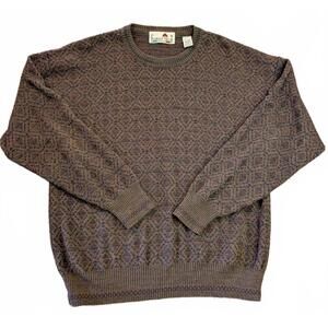 Florence Trico Vintage 90s Men's Size L Wool Blend Brown Patterned Knit Sweater